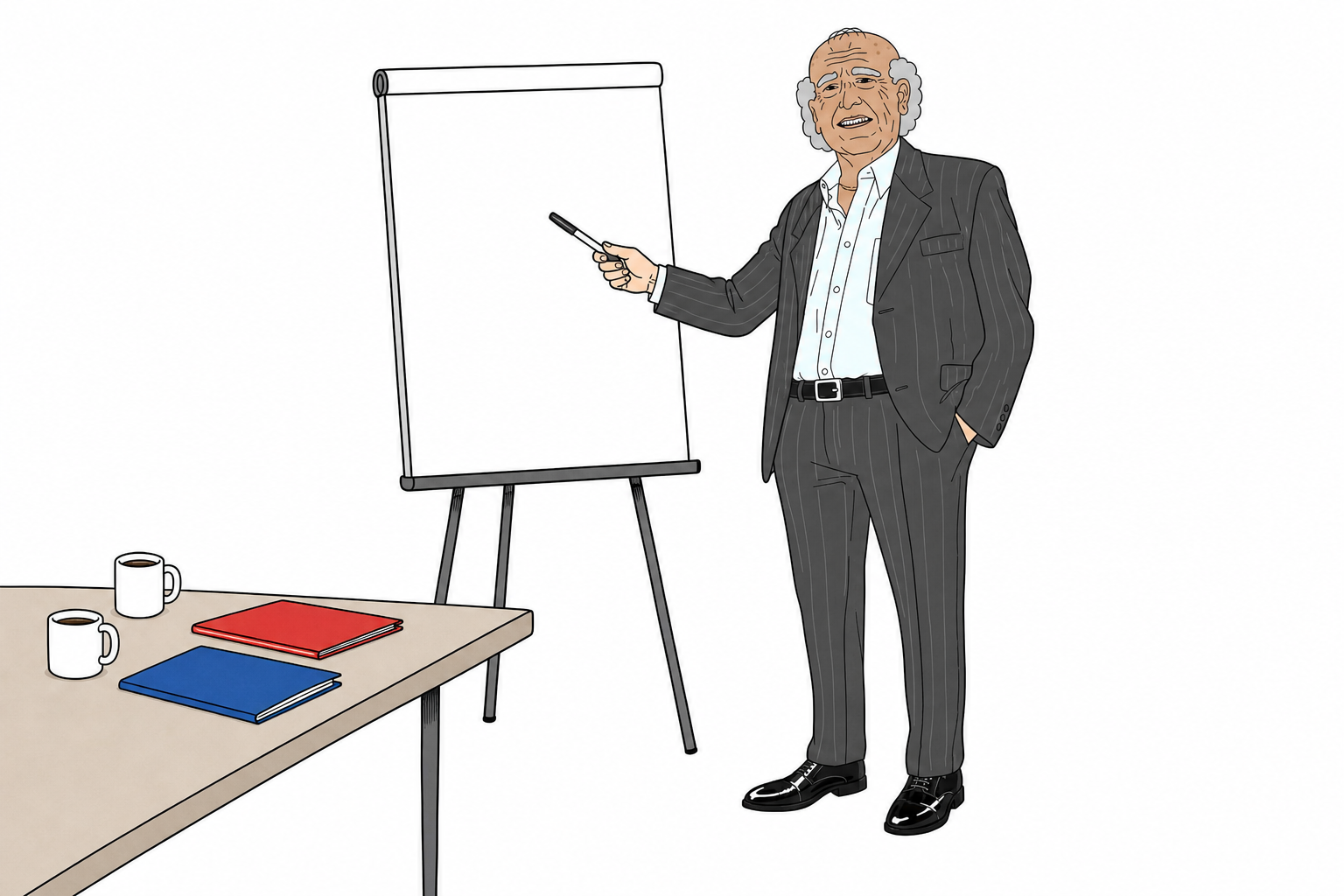 CEO pointing at a blank strategy chart