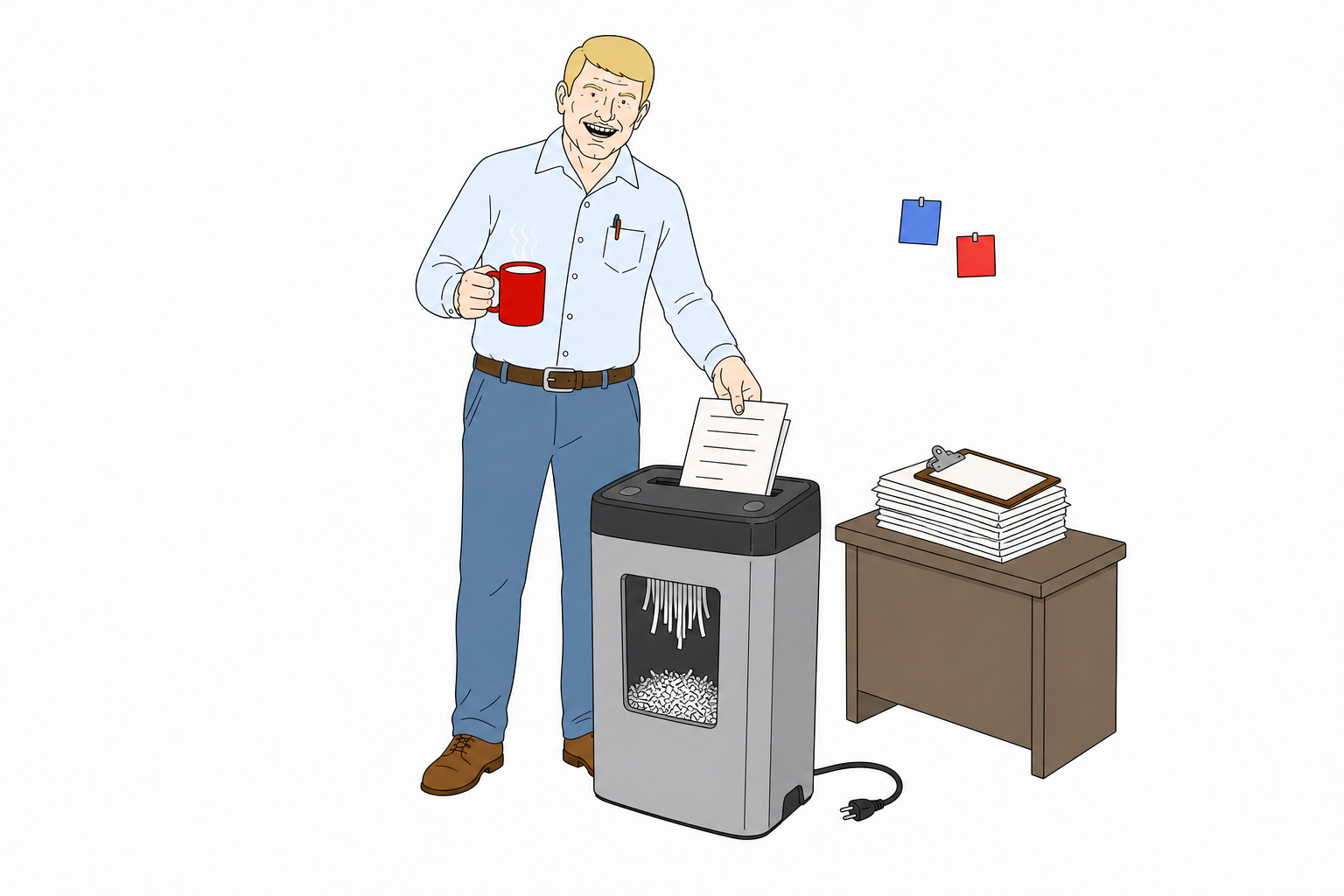 Manager processing data with an unplugged shredder